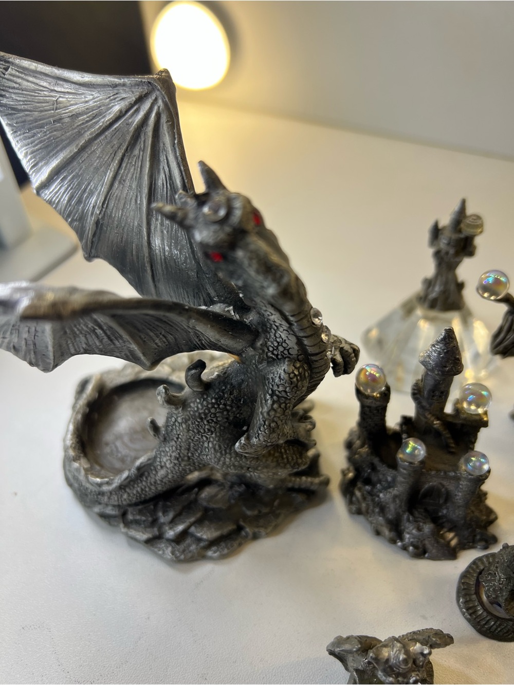 Pewter Fantasy Dragon Figurine Set with Accents - Metallic Gray - Picture 13 of 16